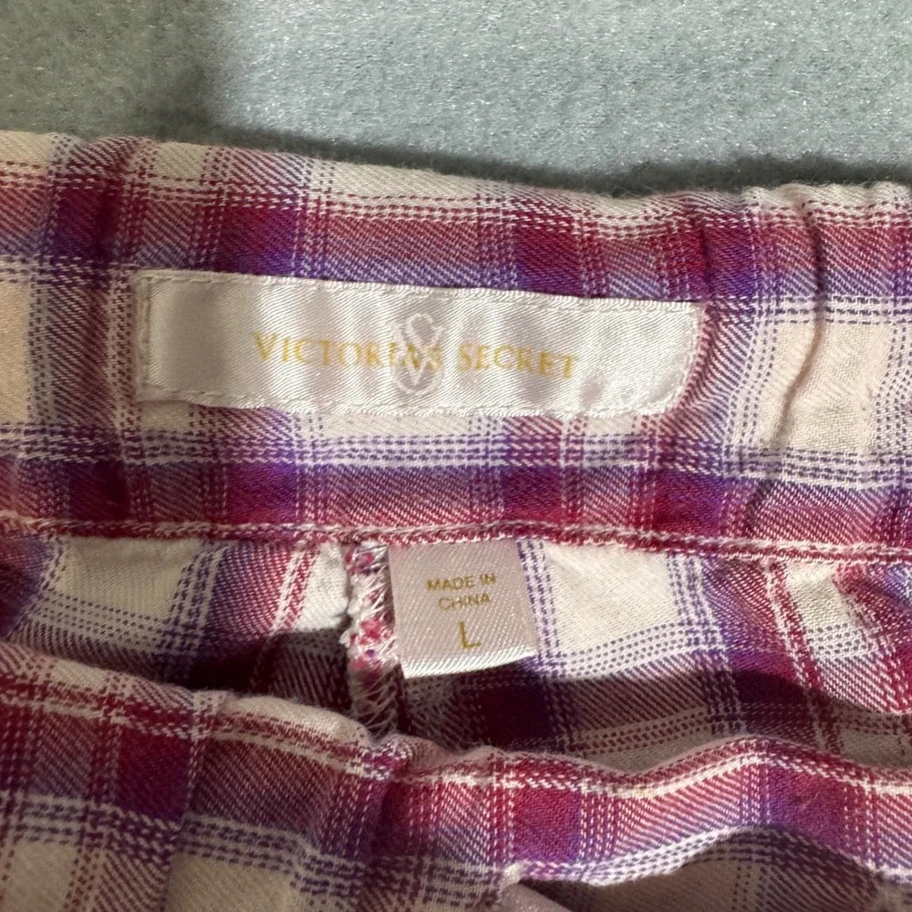 Victoria's Secret‎ Pink Plaid Cotton Pajama Pants Satin Bow Pockets Large